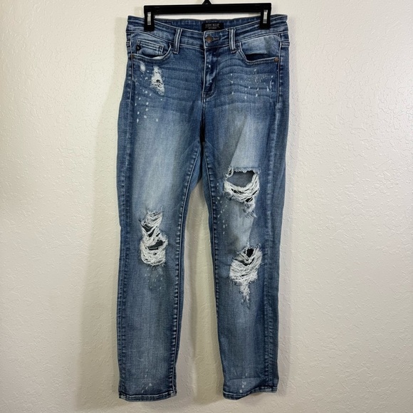 Judy Blue jeans ripped distressed splatter boyfriend fit size 7 straight jeans - Picture 1 of 10